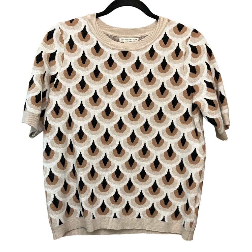 Christian Siriano geometric design crewneck short sleeve sweater